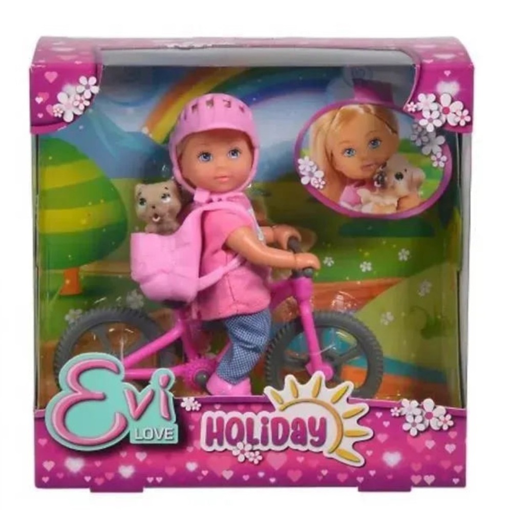 Evi Holiday Doll with Pink Bicycle set with puppy EUC